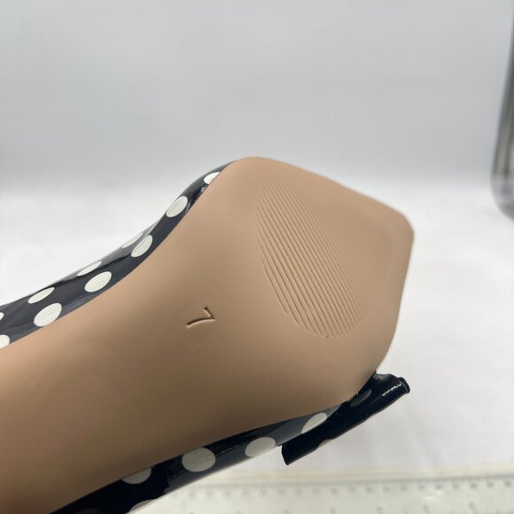 YDN Black Polka Dot Stiletto Heel Pumps Bow Pointed Toe Slingback Slip on Sandal - Picture 6 of 8